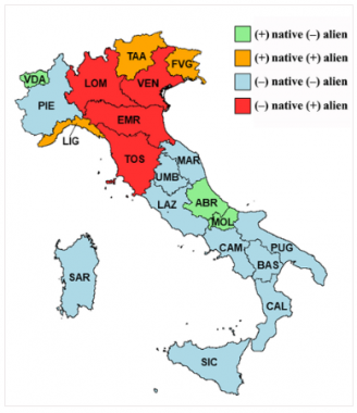 mappa italia specie vegetali aliene e non