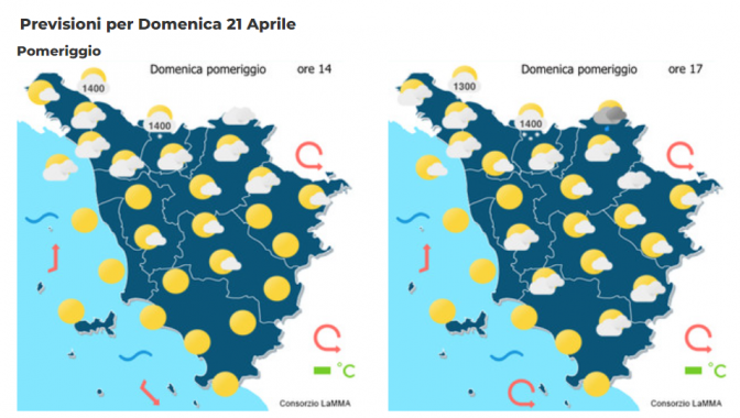 Le previsioni del consorzio Lamma per il 21 Aprile in Toscana