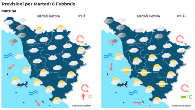 L'arrivo delle prime piogge è atteso per martedì 6 Febbraio mappa